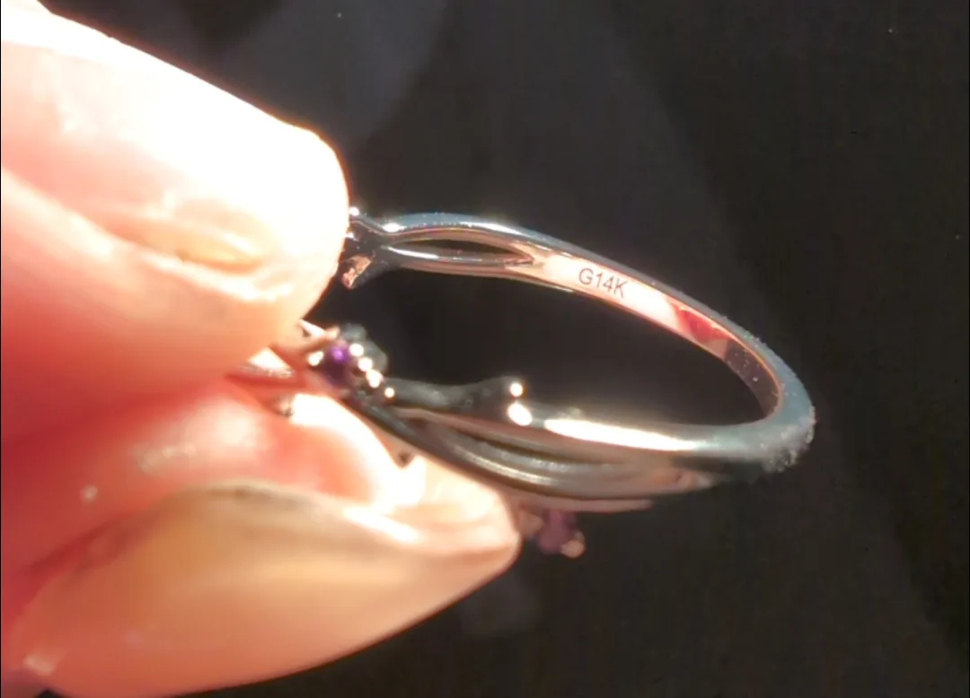 Natural Amethyst 14k white gold twig design wedding band image indicator(3)