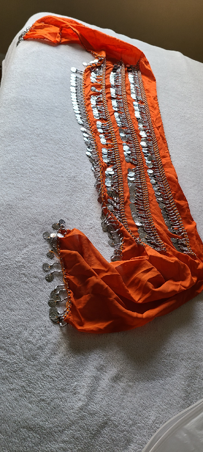 Orange Belly Dance Hip Scarf with Coins 🥕 - photo 2