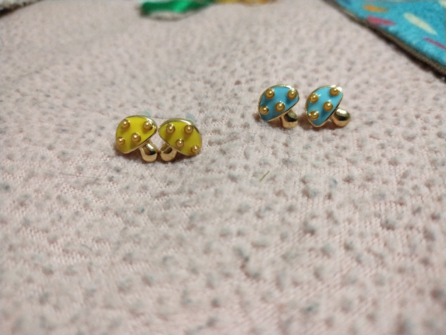 Mushroom Stud Earrings - Blue & Yellow - photo 2