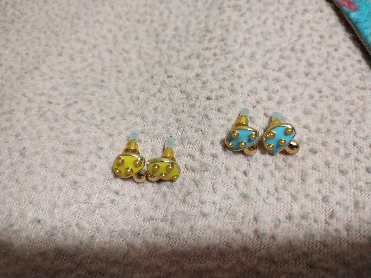 Mushroom Stud Earrings - Blue & Yellow - photo 3