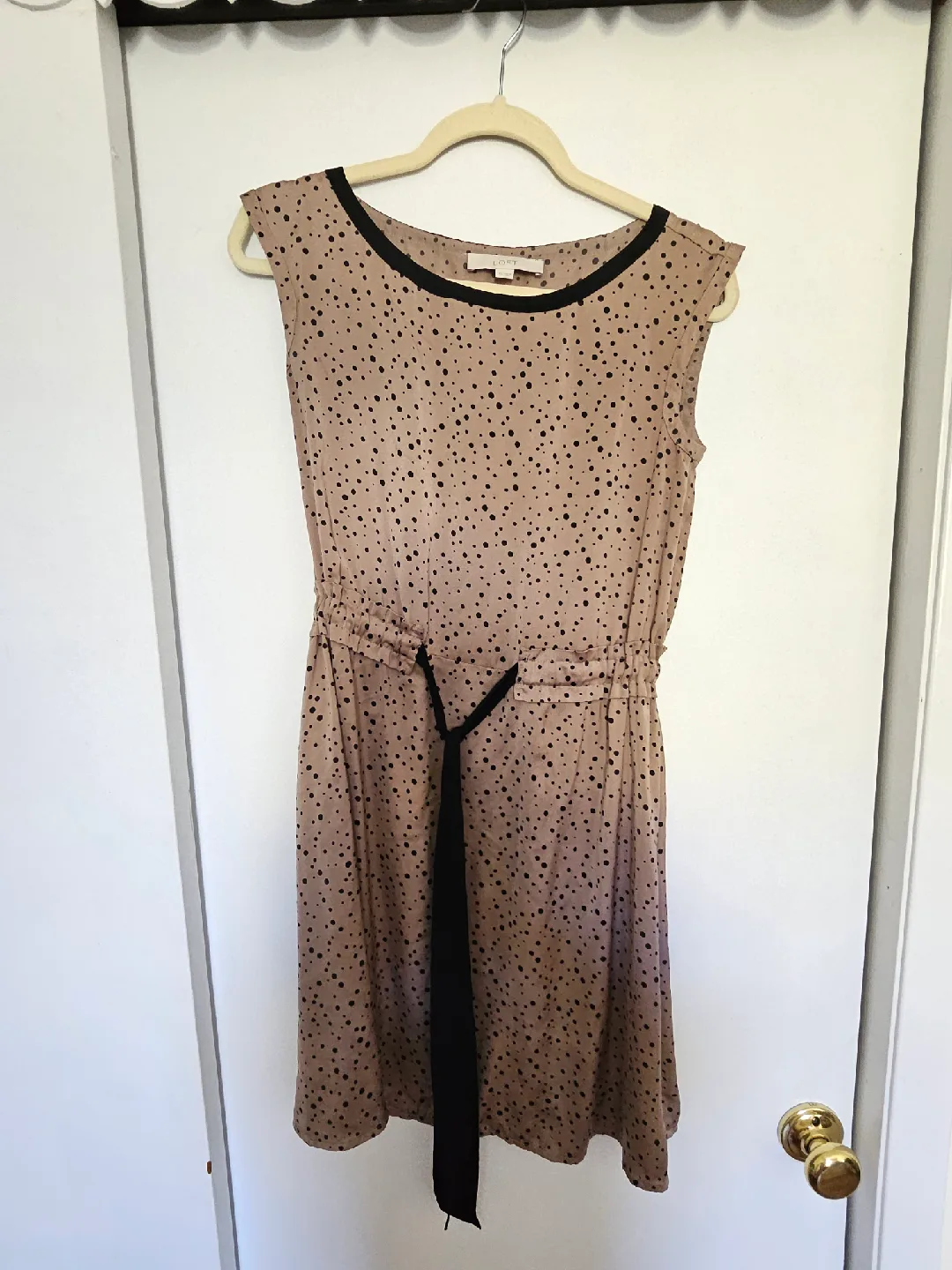 LOFT XS Dress - Tan with Black Polka Dots thumbnail