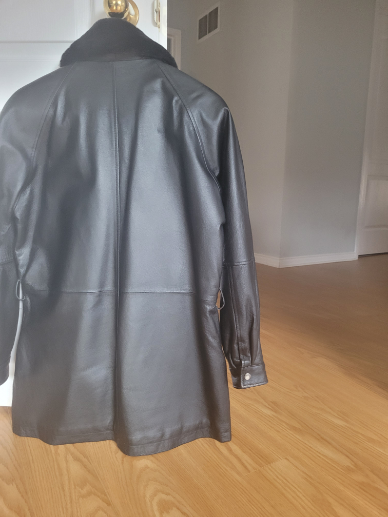 Leather Coat with Fur Collar - Black - photo 3