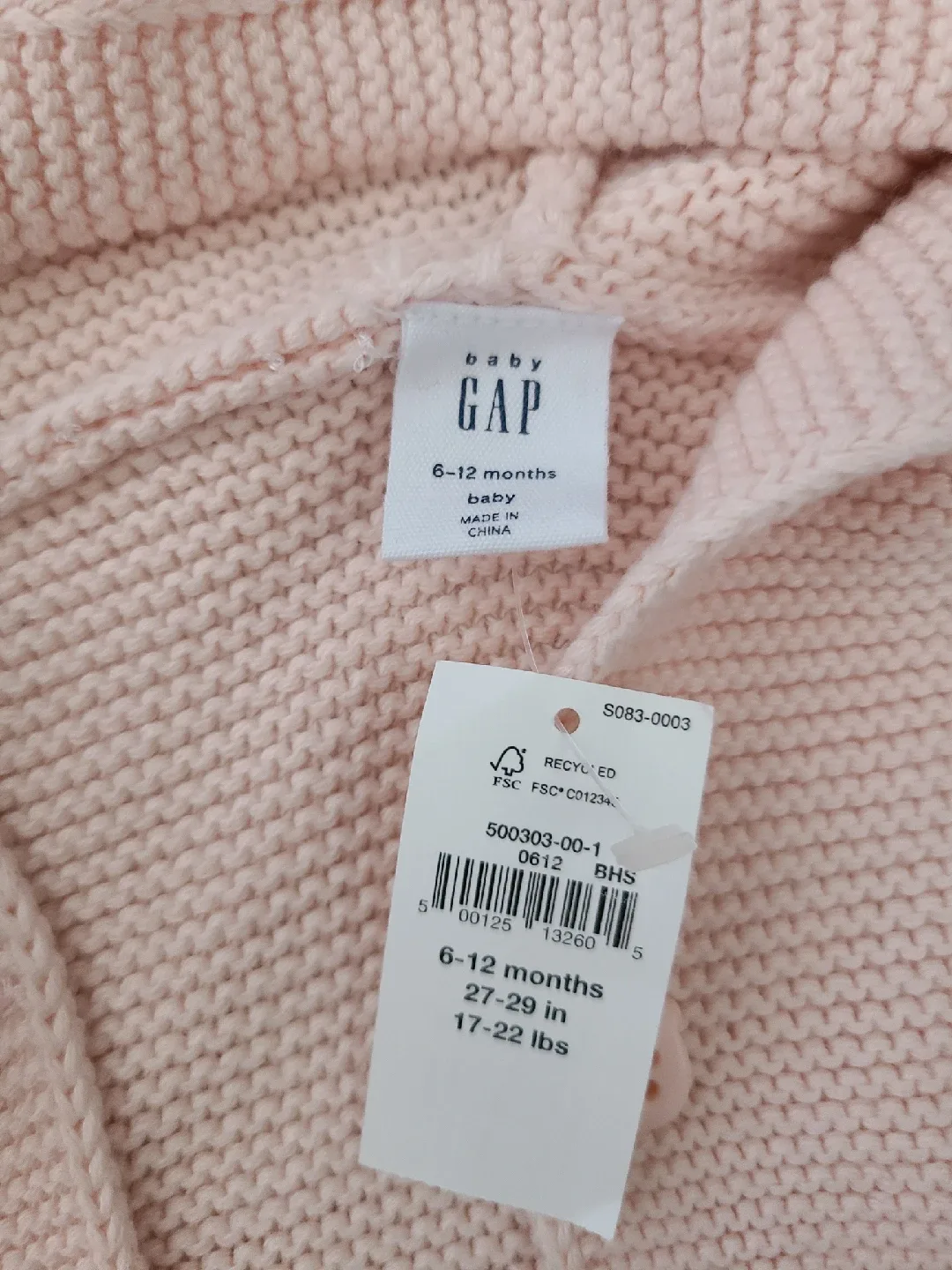 Baby Gap Pink Knit Bear Hoodie 6-12 Months - New image indicator(2)