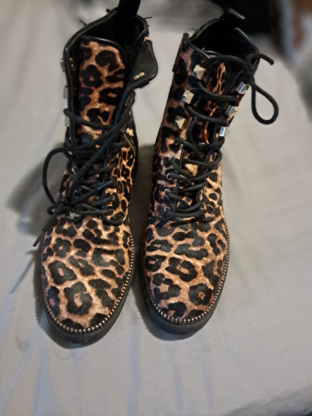 Leopard Print Lace-Up Boots