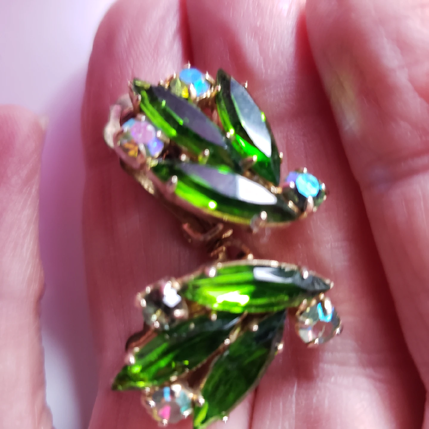 Vintage Green Rhinestone Clip On Earrings - photo 2
