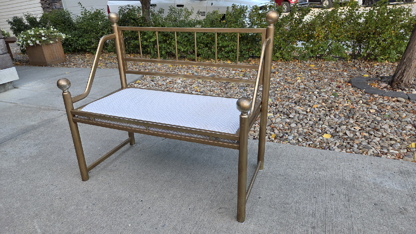 Gold Metal Bench with Grey Patterned Seat - photo 2