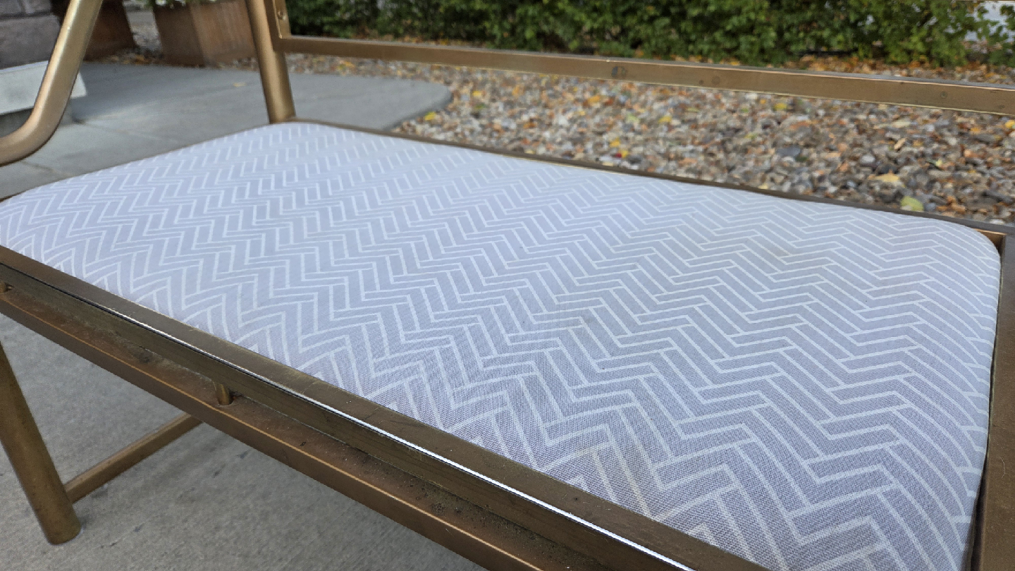 Gold Metal Bench with Grey Patterned Seat - photo 3