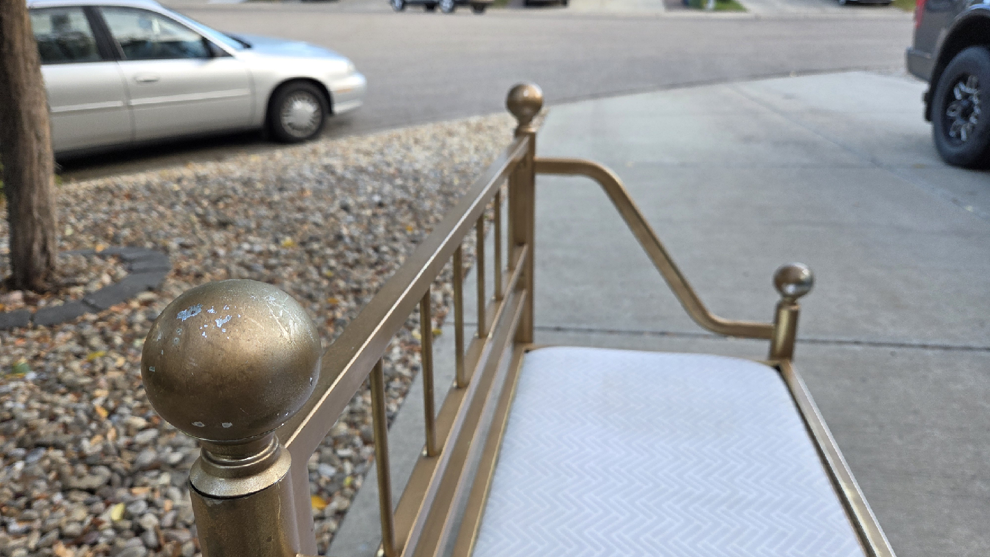 Gold Metal Bench with Grey Patterned Seat - photo 4