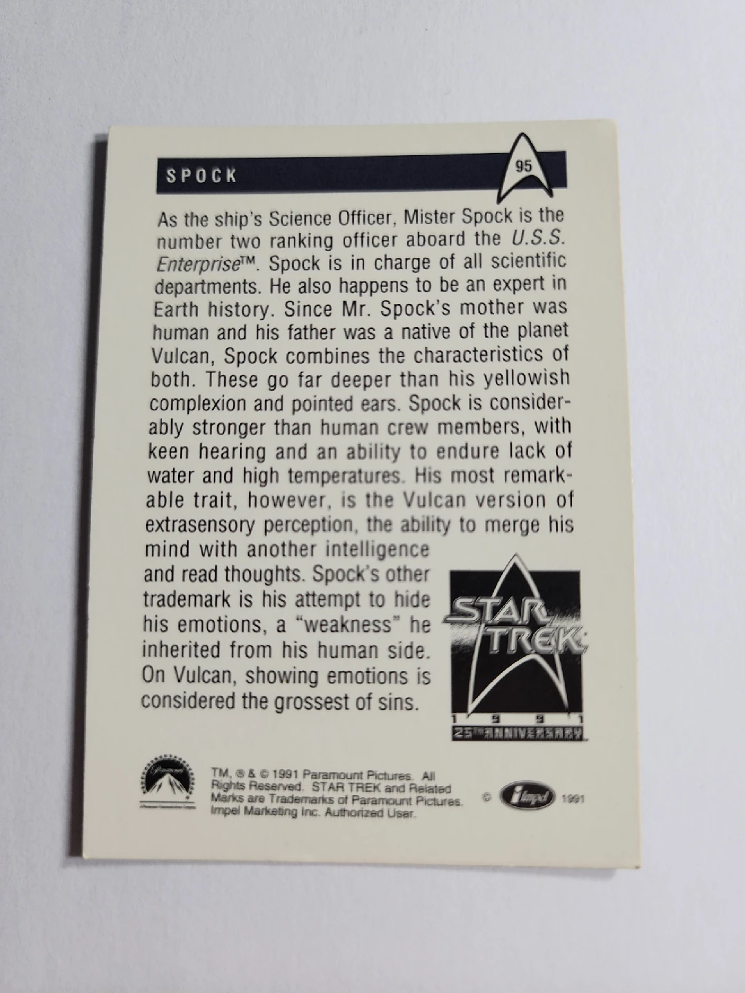 Star Trek Spock Trading Card - photo 2