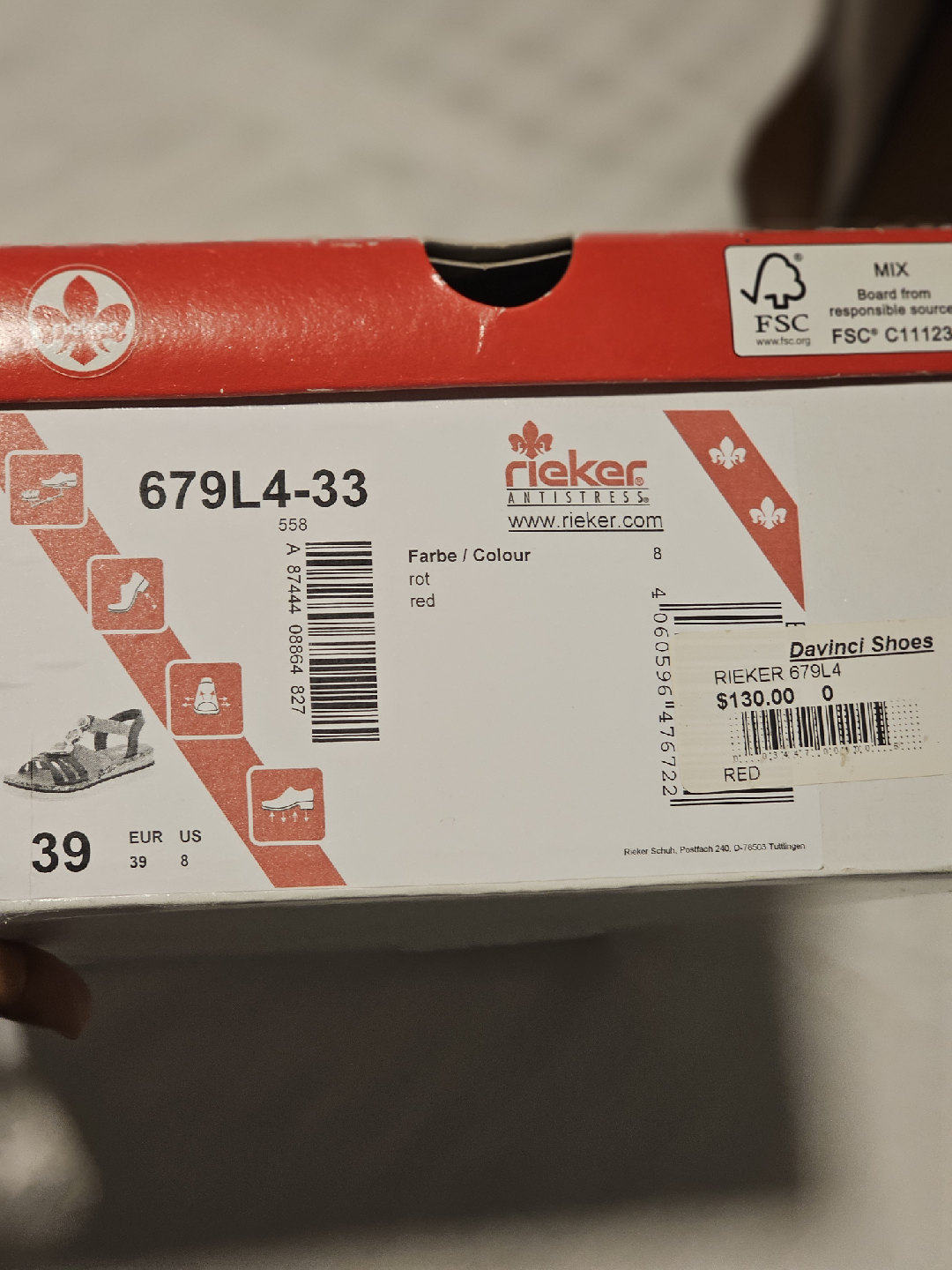 Rieker Antistress Sandals, Size 8, Red - photo 3