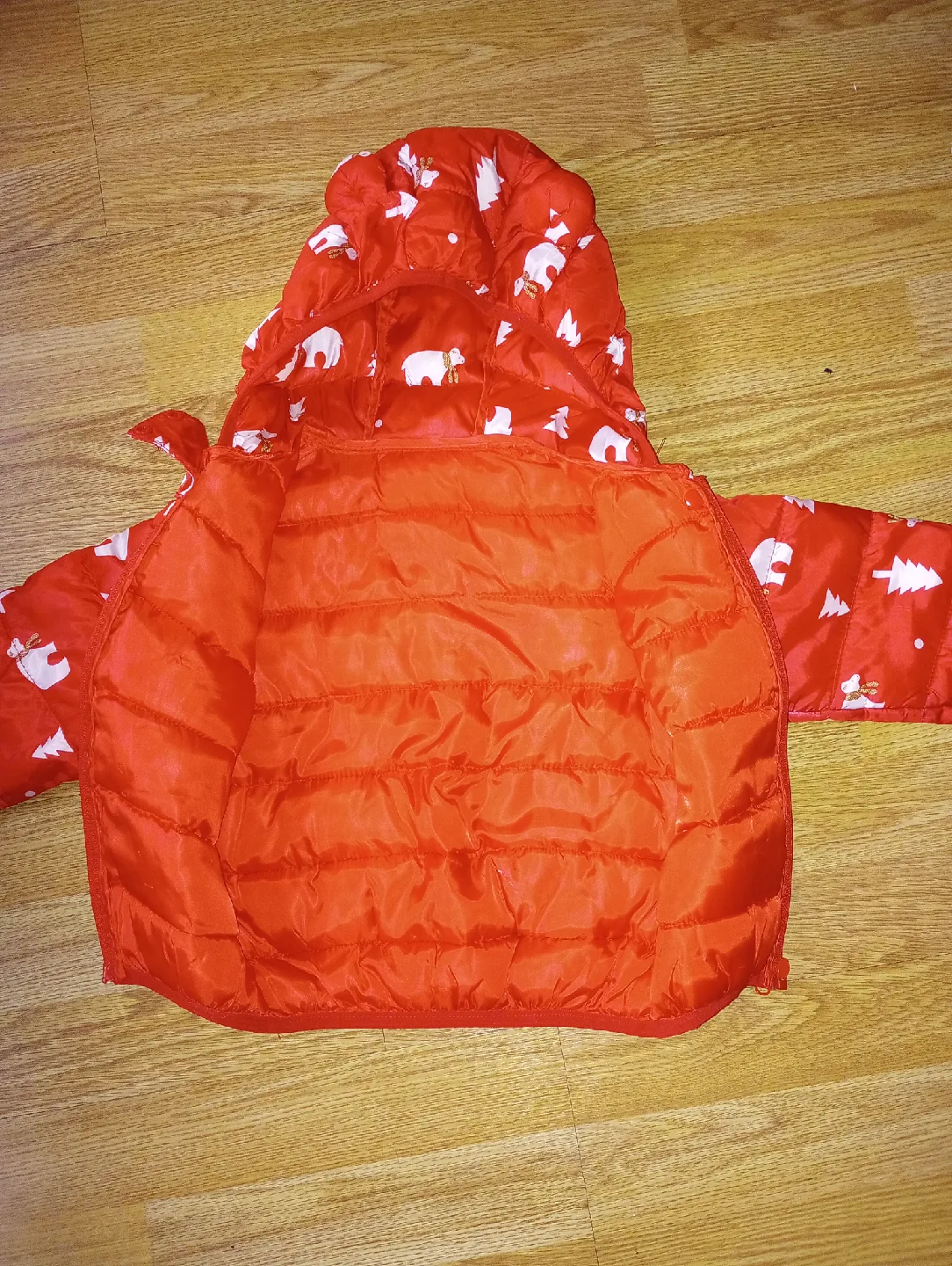 Red Puffer Jacket with Bear & Tree Print image indicator(2)