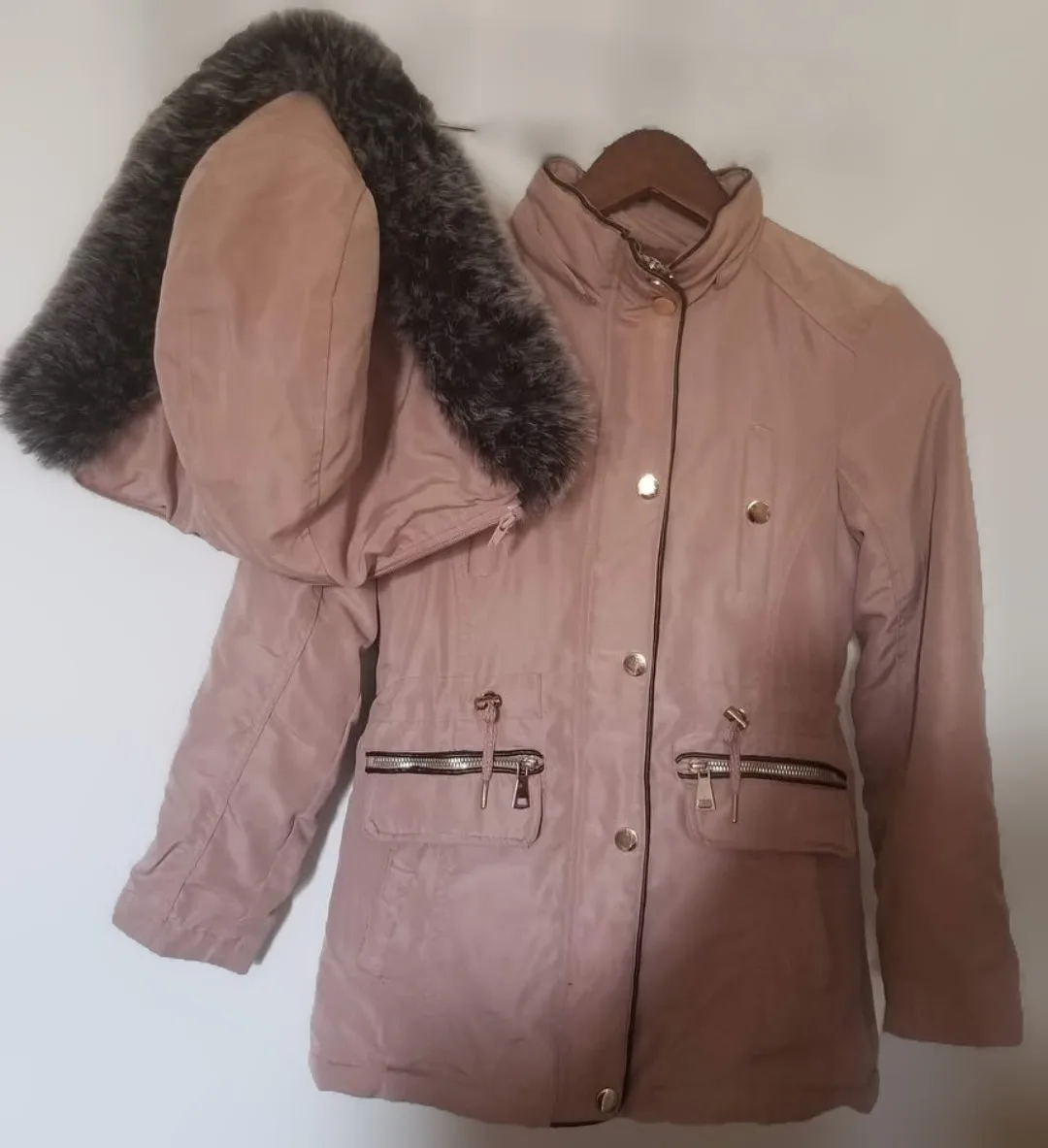 Girls' Pink light winter Coat with Faux Fur Hood image indicator(2)