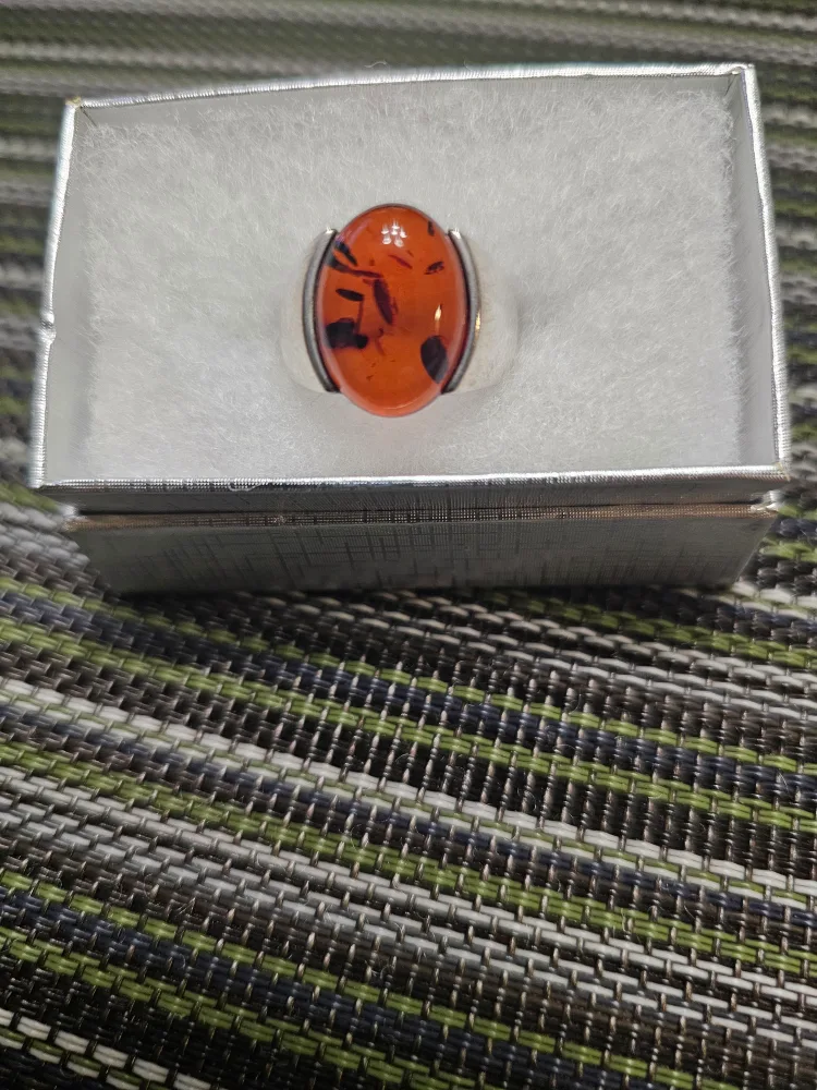 Amber Stone Ring Stamped 925 thumbnail