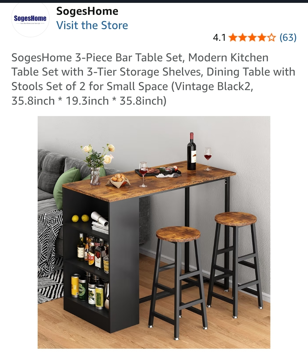 Bar Table with 2 Stools - Brown & Black - photo 4