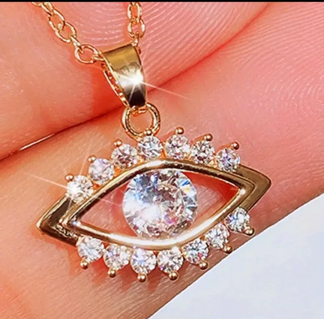 Evil Eye Gold Necklace with Rhinestones image indicator(2)