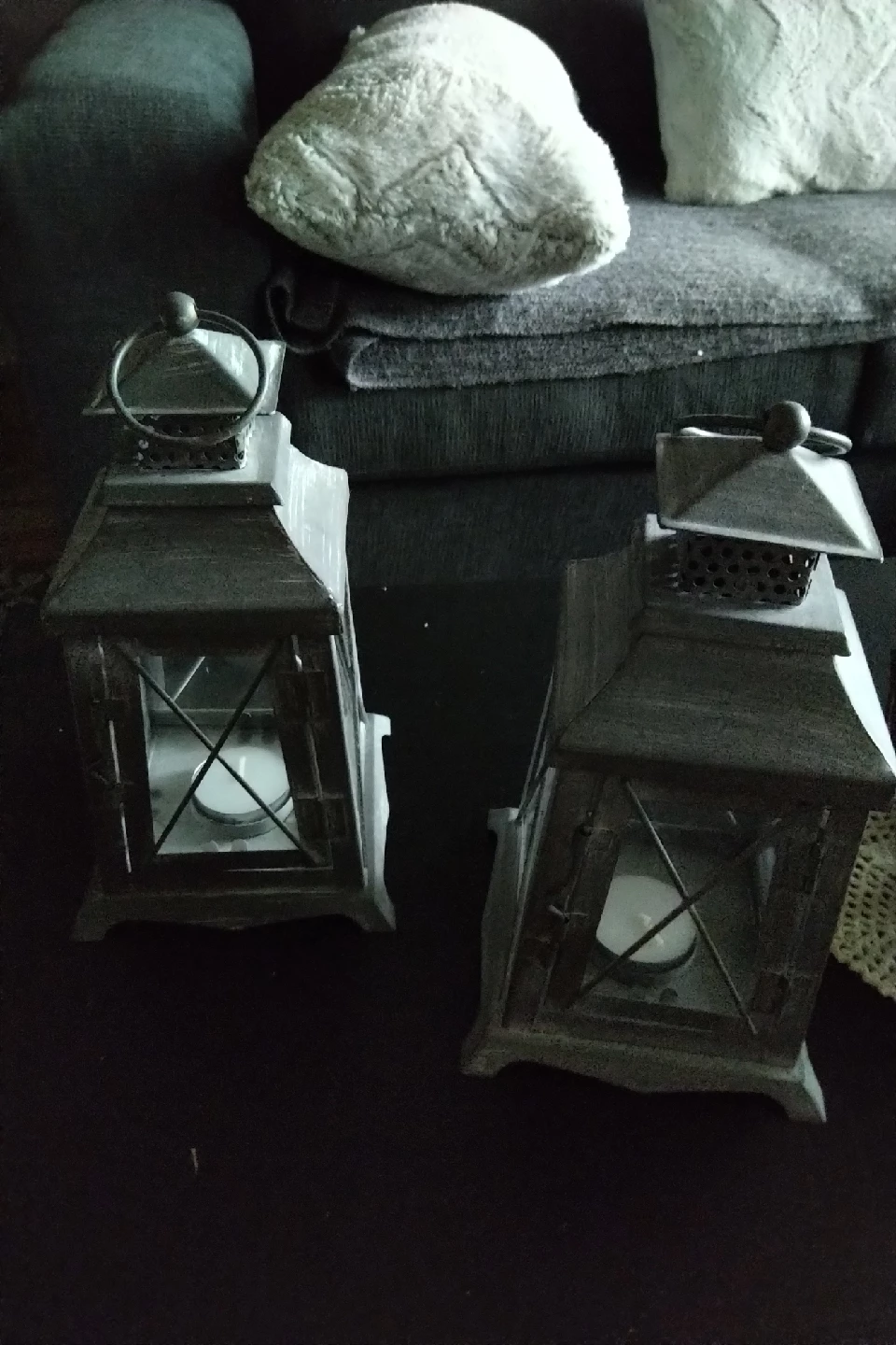 Set of 2 Decorative Grey Metal Lanterns