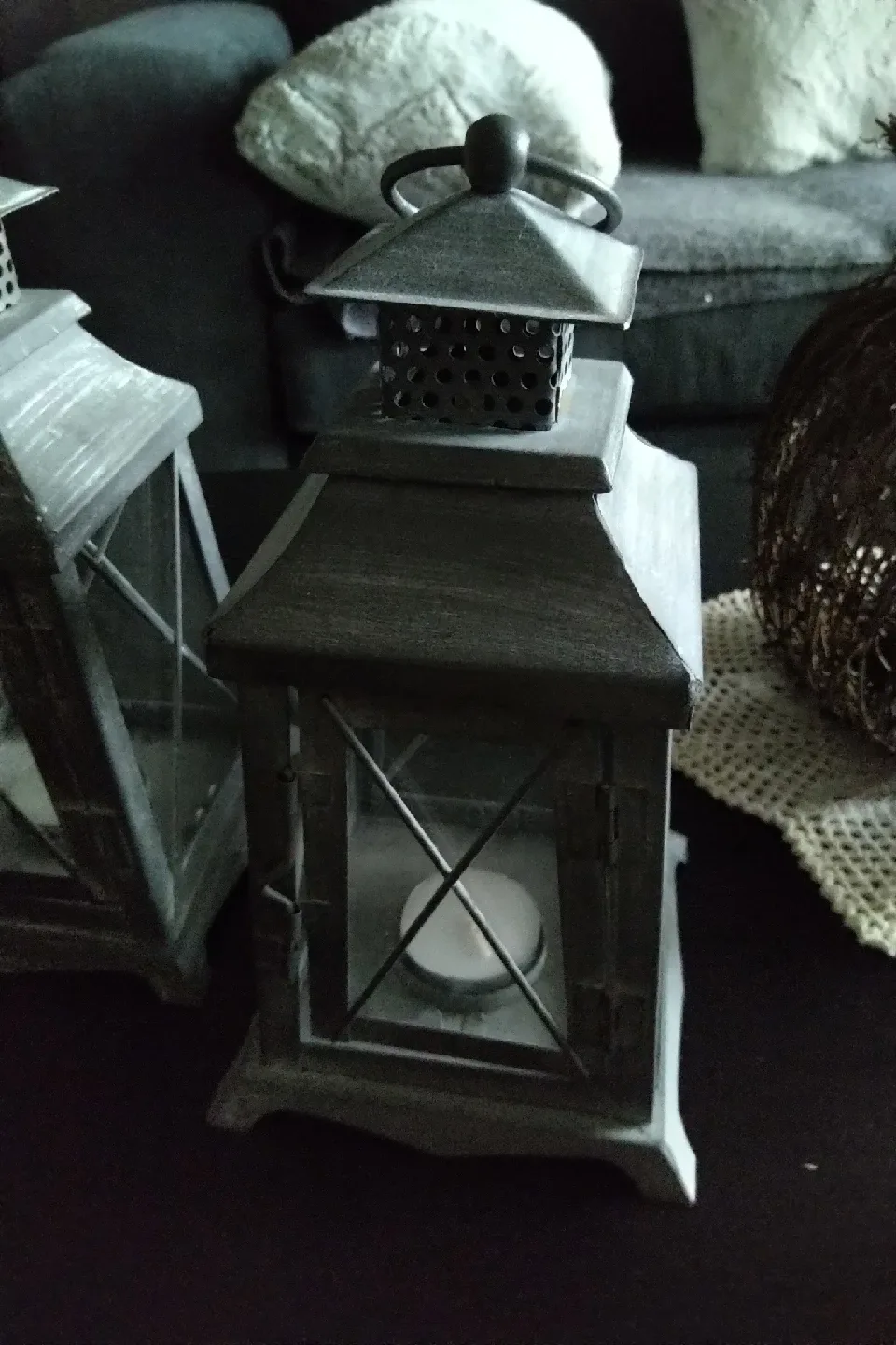 Set of 2 Decorative Grey Metal Lanterns image indicator(3)