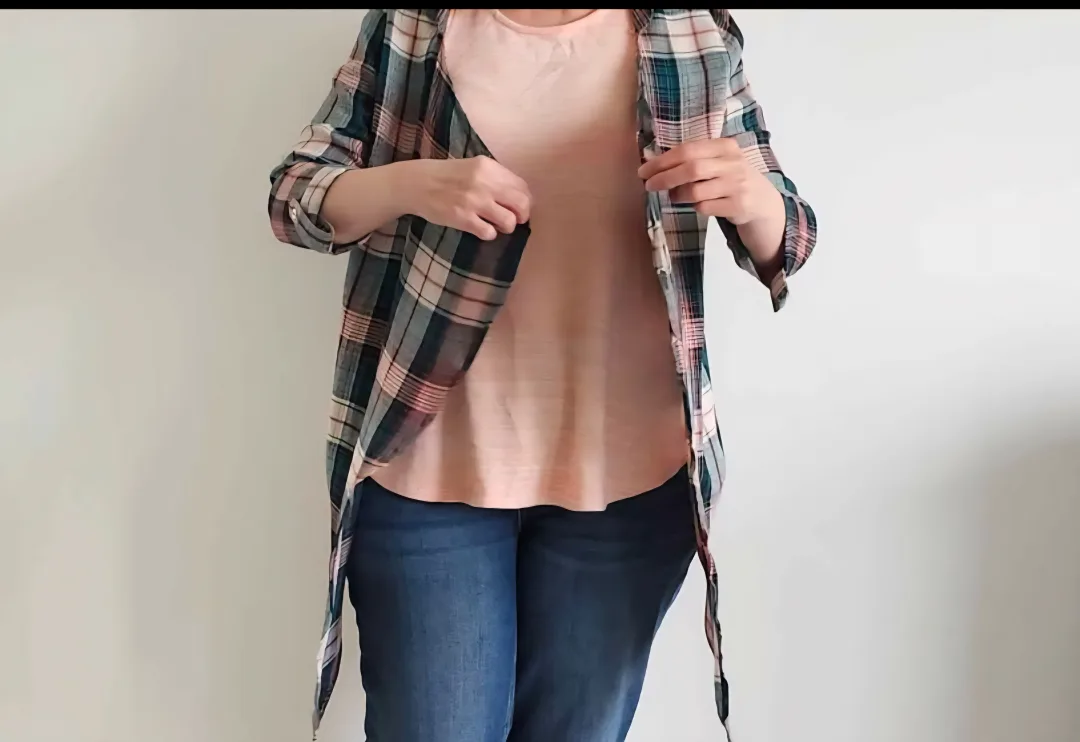 Plaid Cardigan & cotton top (Medium) image indicator(2)