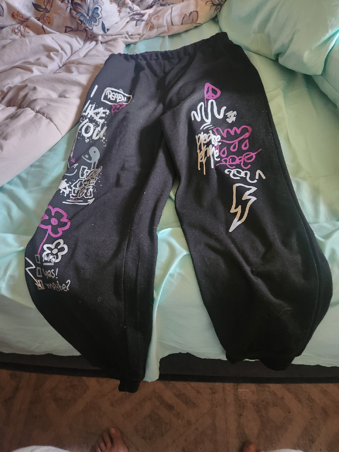 Black Graphic Print Sweatpants