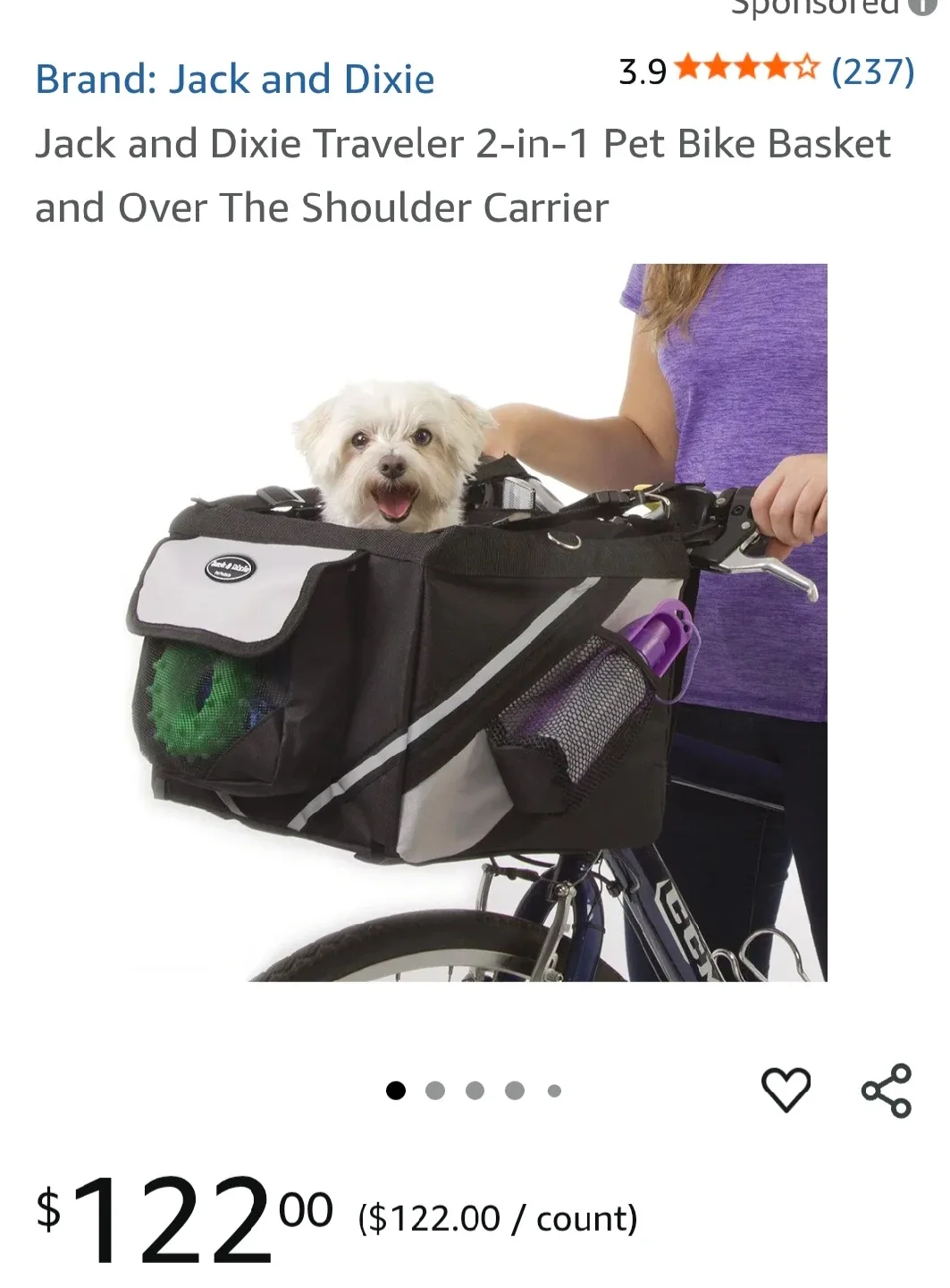 Jack and Dixie 2-in-1 Pet Bike Basket & Over Shoulder Carrier image indicator(6)