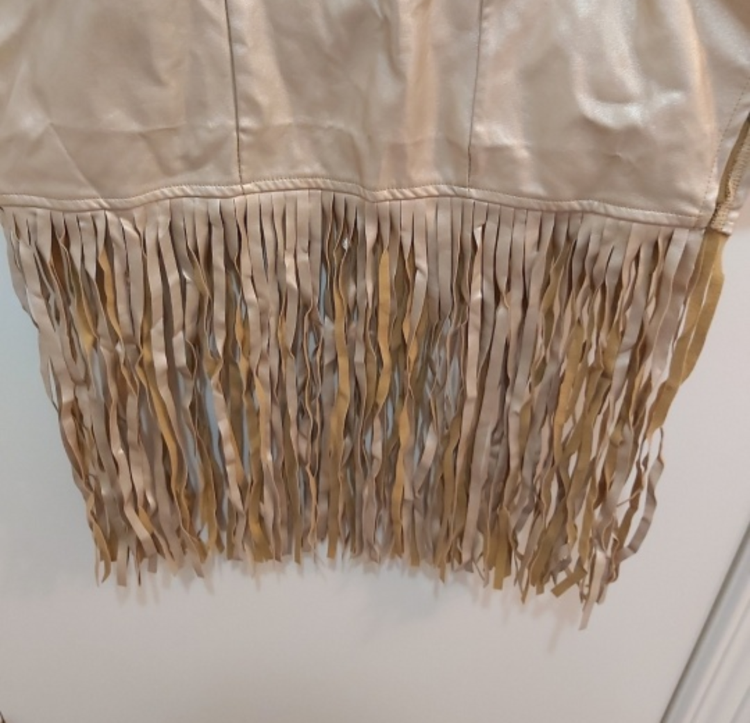 🆕️ Symphony Gold/Beige Fringe Strapless Dress, S - Giftable! - photo 4