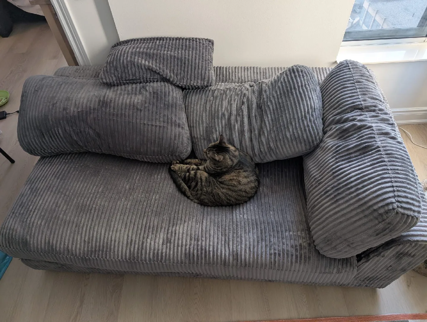 Grey Corduroy Sofa with Pillows image indicator(4)