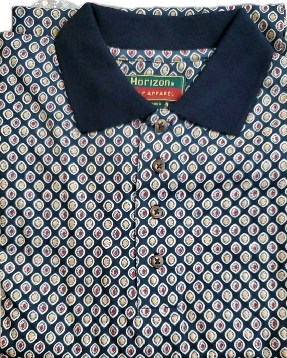 Horizon Golf Apparel Lisle Print Polo - Navy, Large