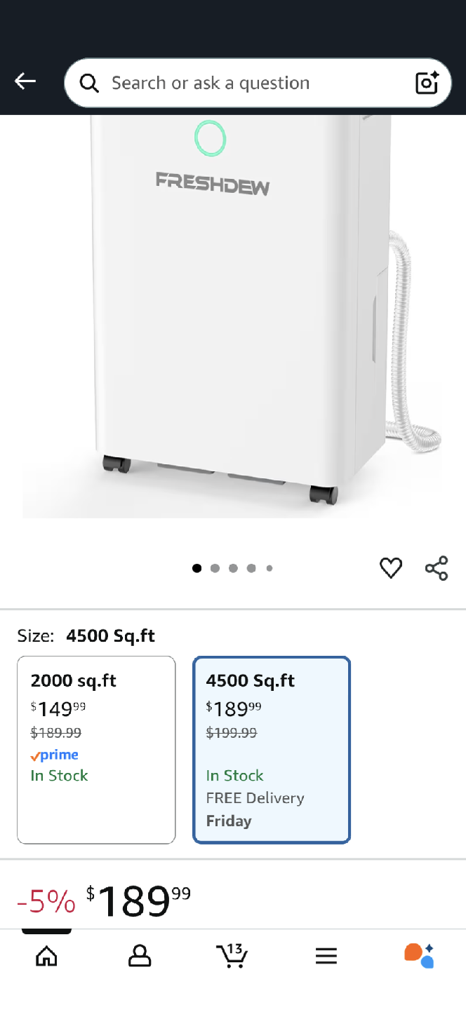 Freshdew Dehumidifier PD8R-03BE - 4500 Sq.ft