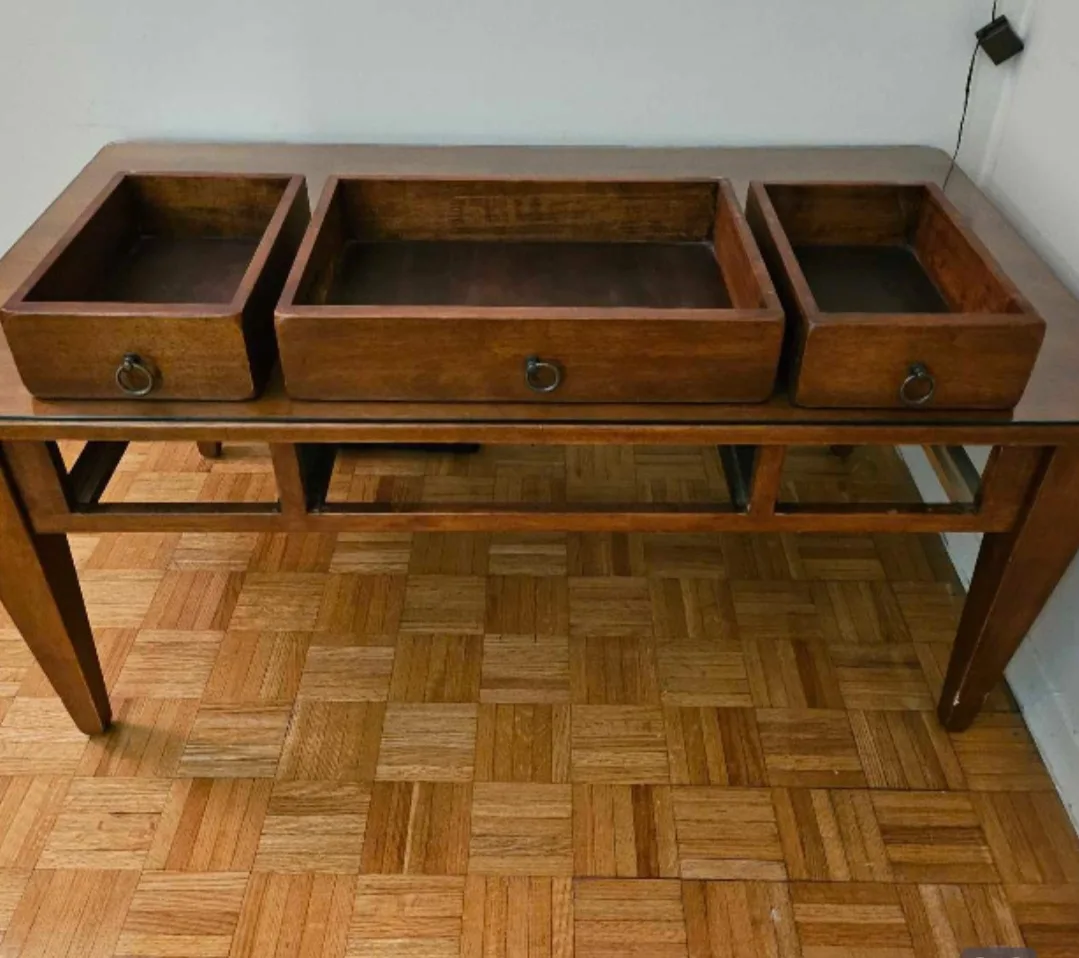 Solid Wood Coffee table with drawers and custom made glass top image indicator(2)