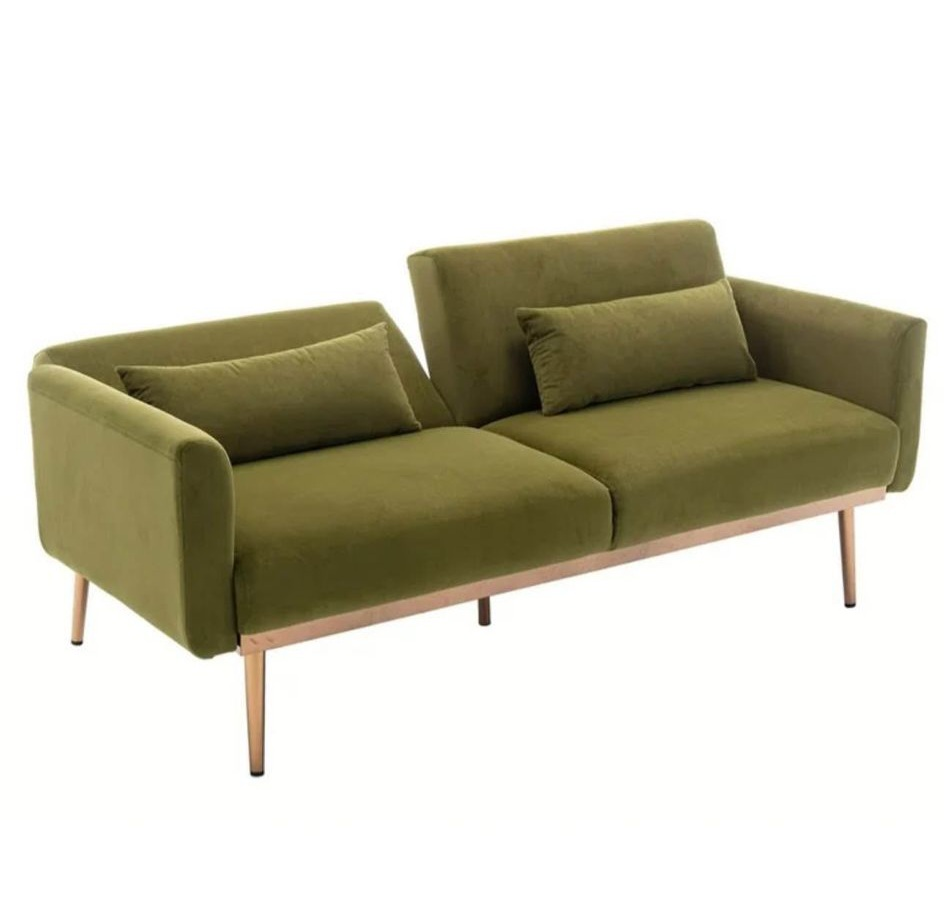 Green Velvet Loveseat Sofa - 68.5" Wide