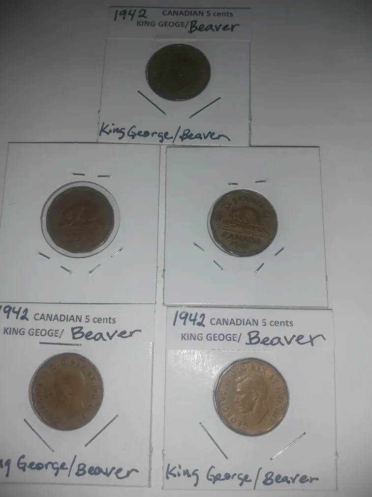 1942 Canadian 5 Cents Coin King George and Beaver on other side image indicator(3)