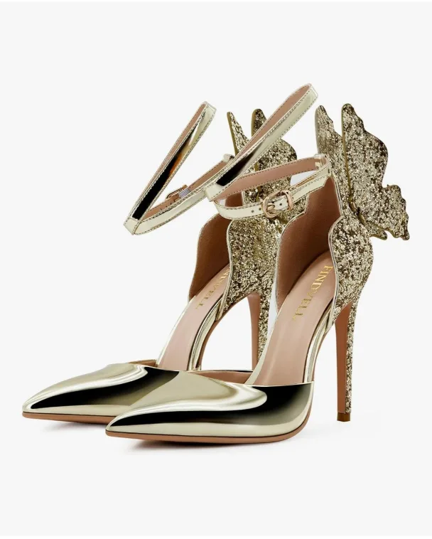 Women's Gold Sparkle Butterfly Heels, US 7.5 thumbnail