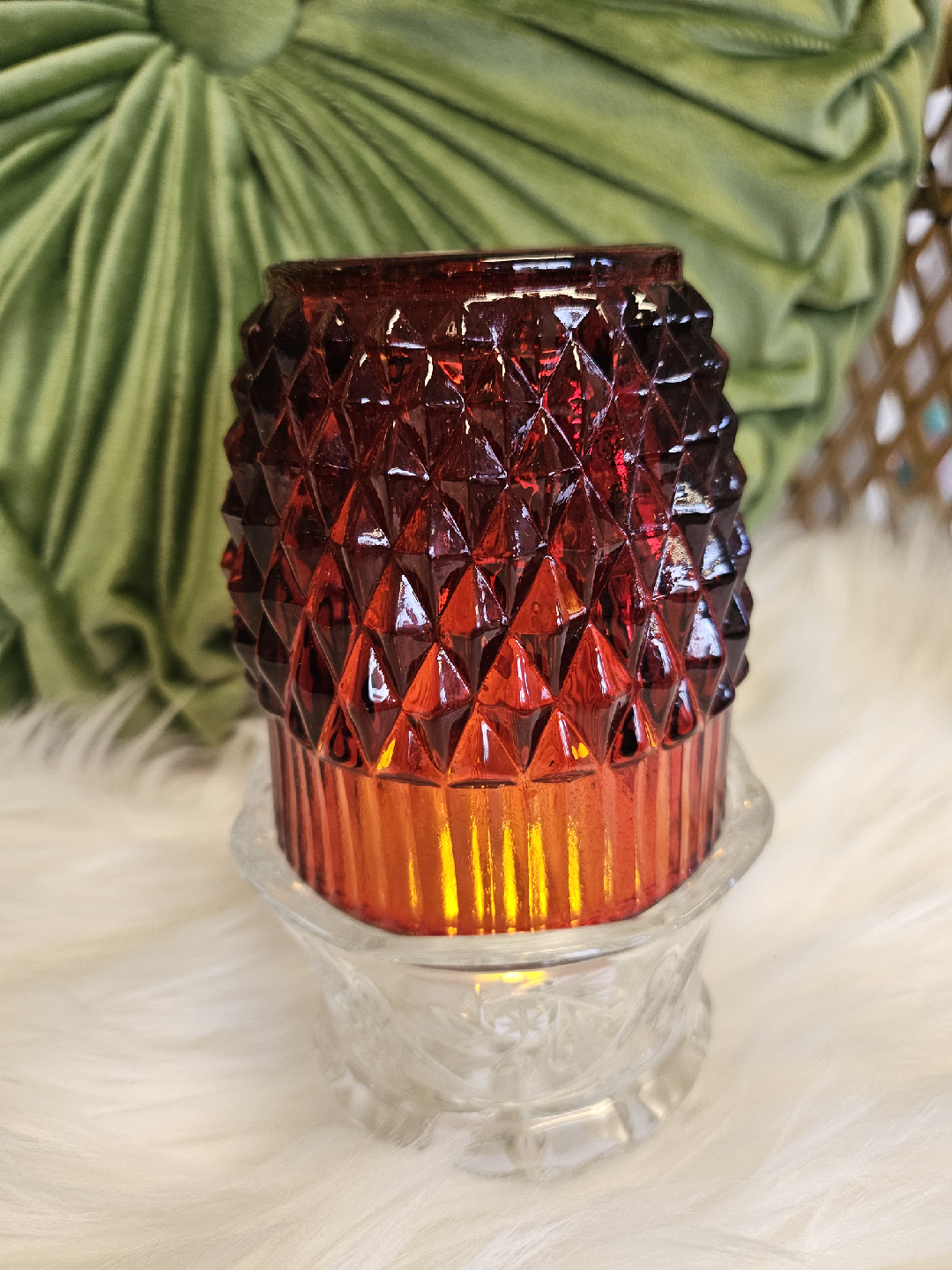 vintage Red and clear fairy lamp Glass Candle Holder - photo 3