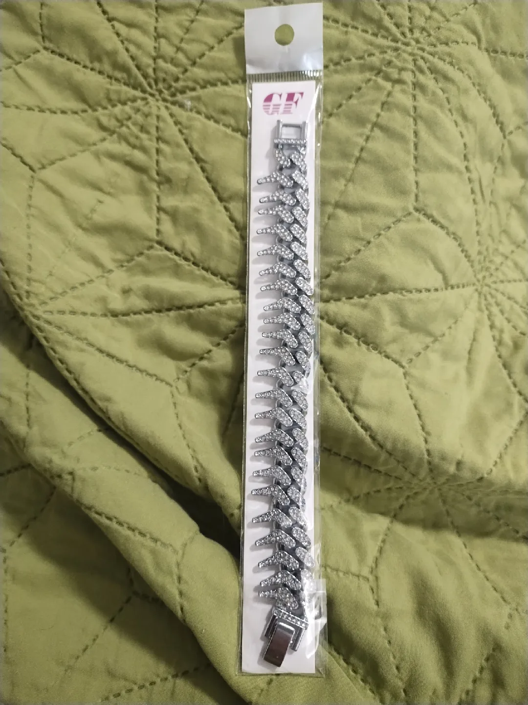 Silver Tone Rhinestone Cuban Link Bracelet thumbnail