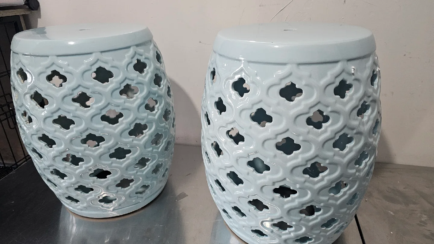 Blue Ceramic Garden Stool image indicator(2)