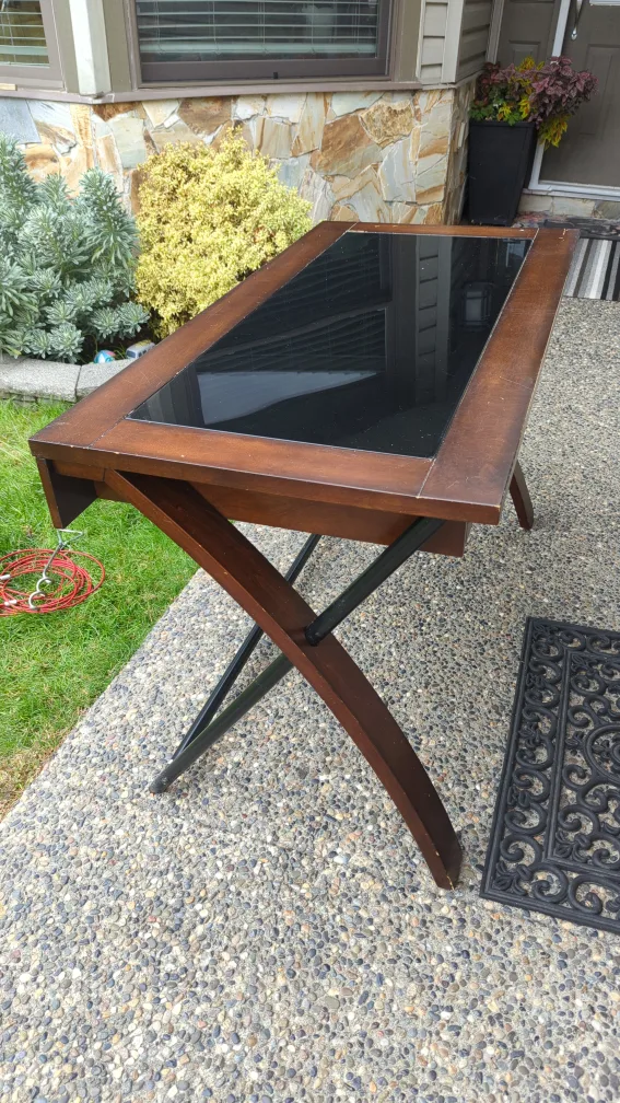 Brown Wood Desk with Black Glass Top and Keyboard Tray image indicator(3)