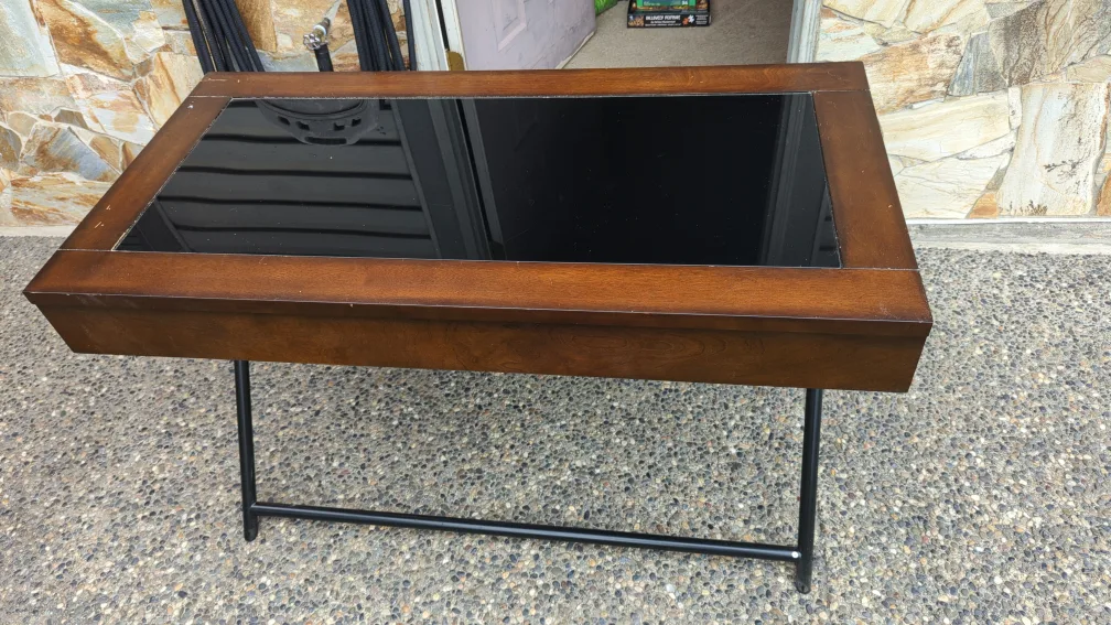 Brown Wood Desk with Black Glass Top and Keyboard Tray image indicator(4)