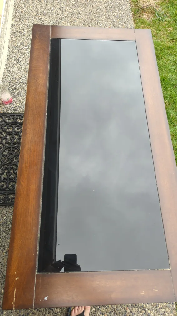 Brown Wood Desk with Black Glass Top and Keyboard Tray image indicator(5)
