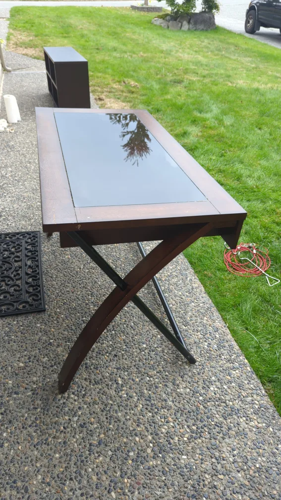 Brown Wood Desk with Black Glass Top and Keyboard Tray image indicator(6)