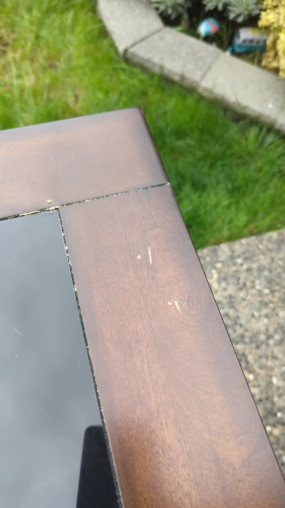 Brown Wood Desk with Black Glass Top and Keyboard Tray image indicator(7)