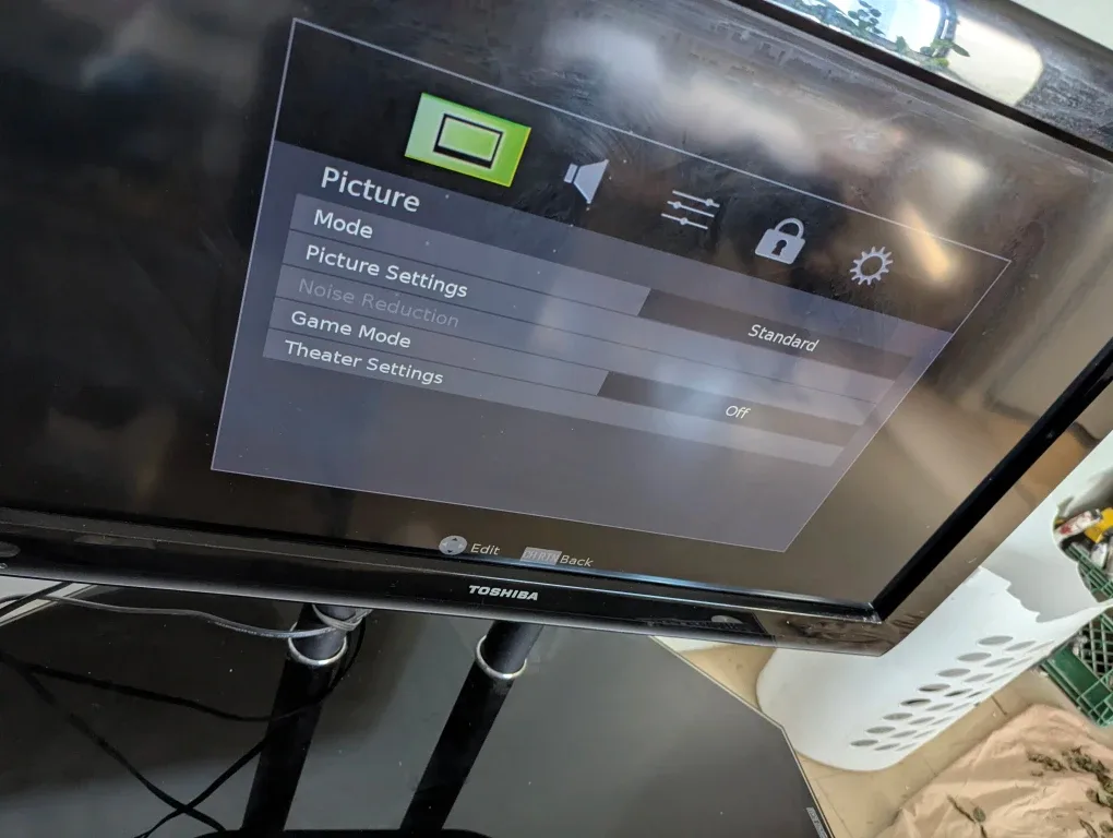 32-in Toshiba flat screen with Toshiba DVD player and stand image indicator(7)