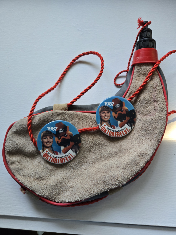 Wine Flask With Two 1987 Octoberfeast Buttons