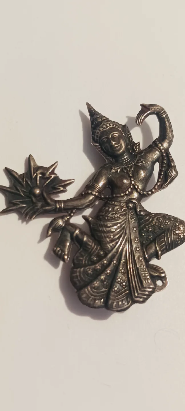 Gorgeous Siam Thai Sterling Silver Dancing Goddess Brooch thumbnail