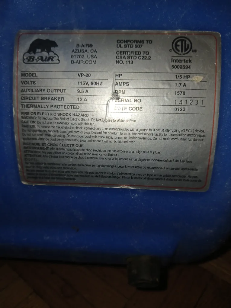 B-Air VP-20 Air Mover Blower Fan image indicator(2)