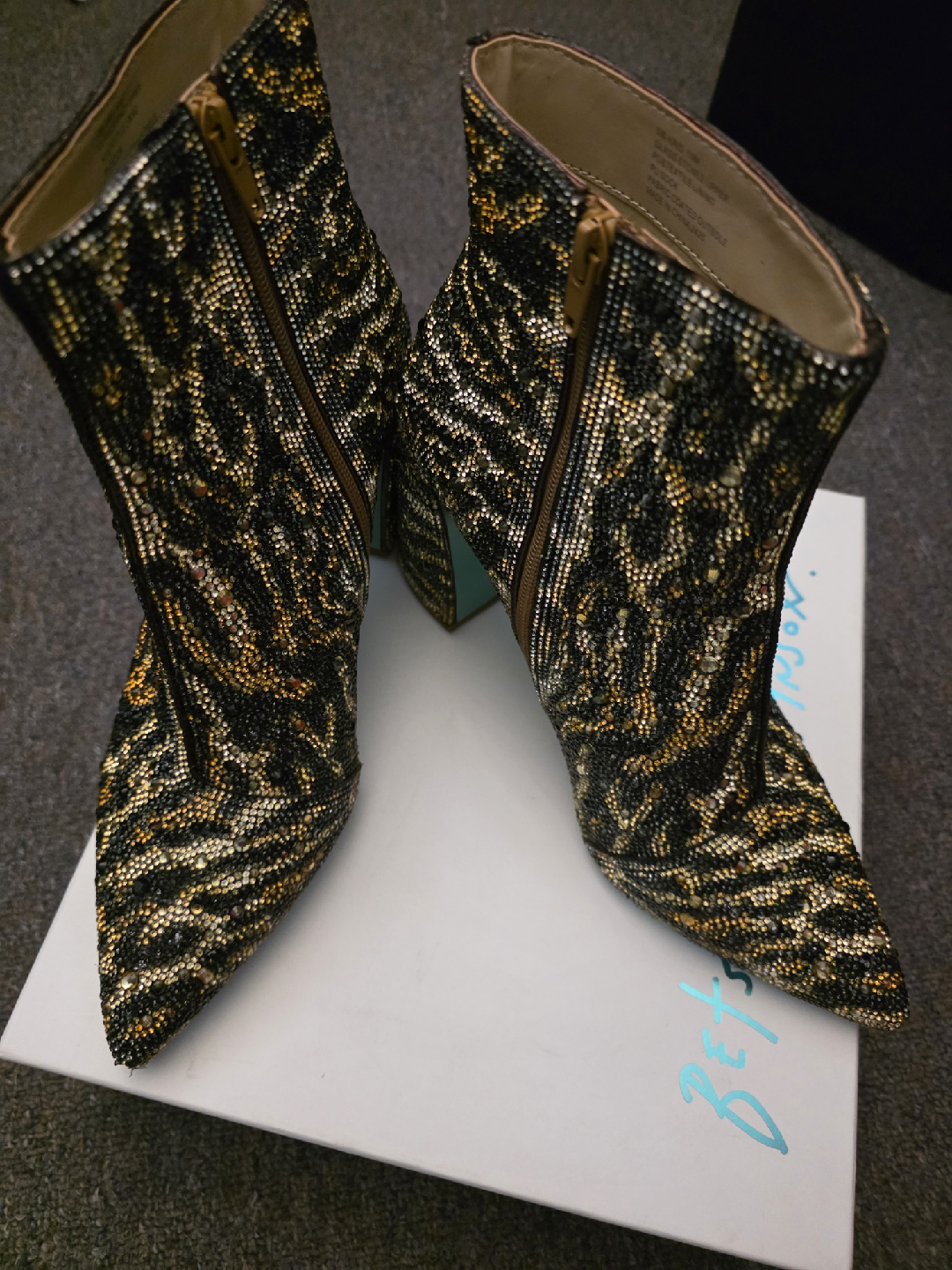 Betsey Johnson Embellished Ankle Boots, Size 10