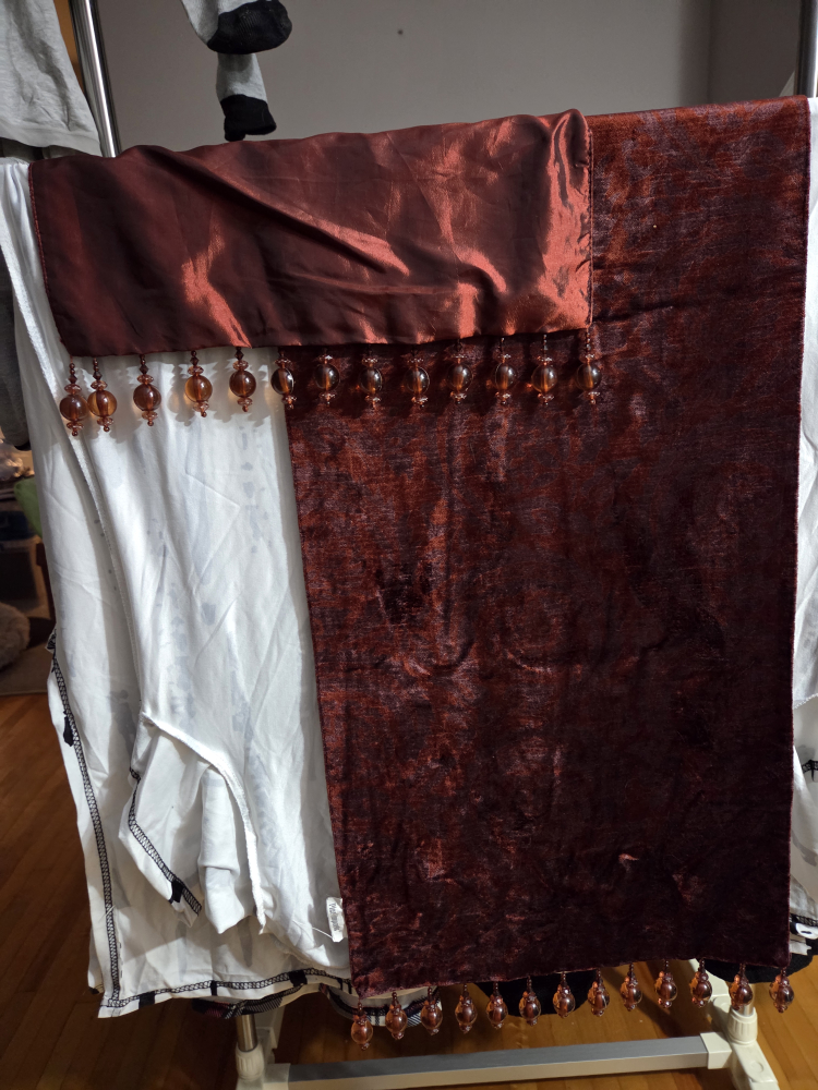 Reddish Brown Velvet Table Runner with Beaded Trim