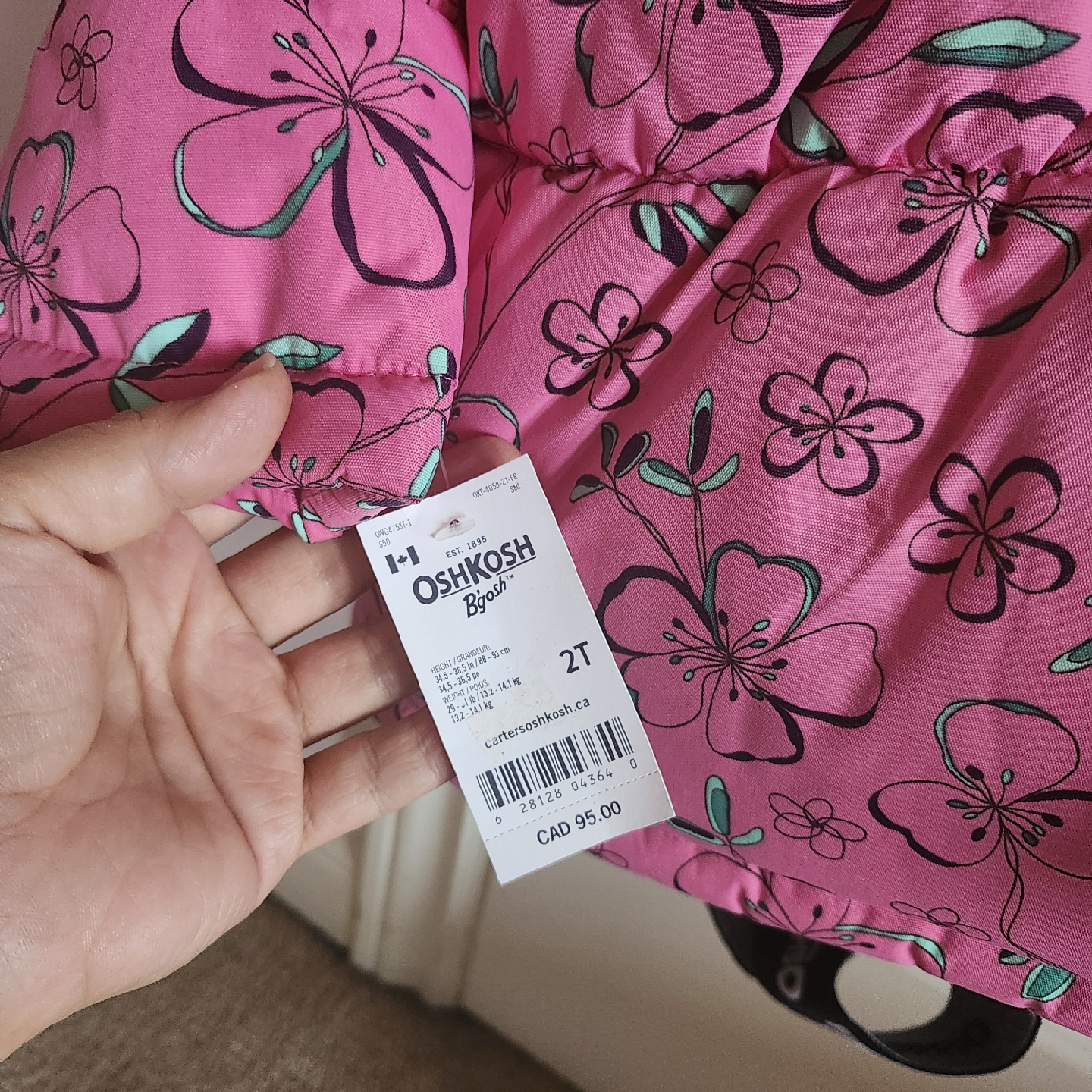 NEW OshKosh B'gosh Floral Puffer Jacket - Size 2T - photo 3