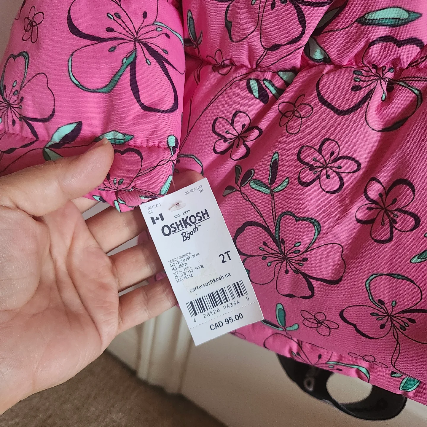 NEW OshKosh B'gosh Floral Puffer Jacket - Size 2T image indicator(3)