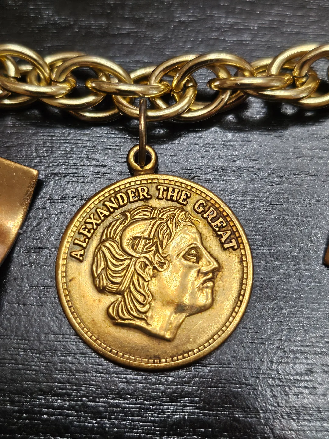 Vintage 3 different bracelets, copper and gold tone with coins image indicator(5)