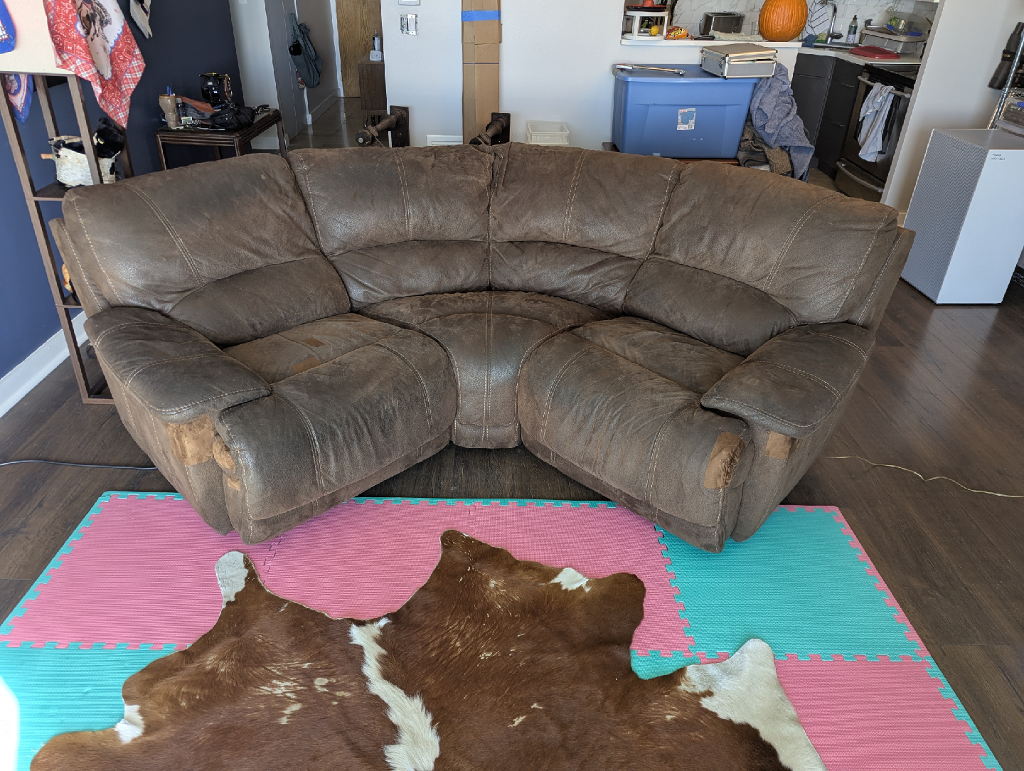 Brown Leather Sectional Sofa with Recliner